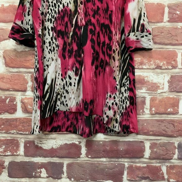ZACH & RACHEL WOMEN'S PINK MULTICOLOR ANIMAL ABSTRACT PULLOVER SHIRT DRESS - Picture 4 of 8